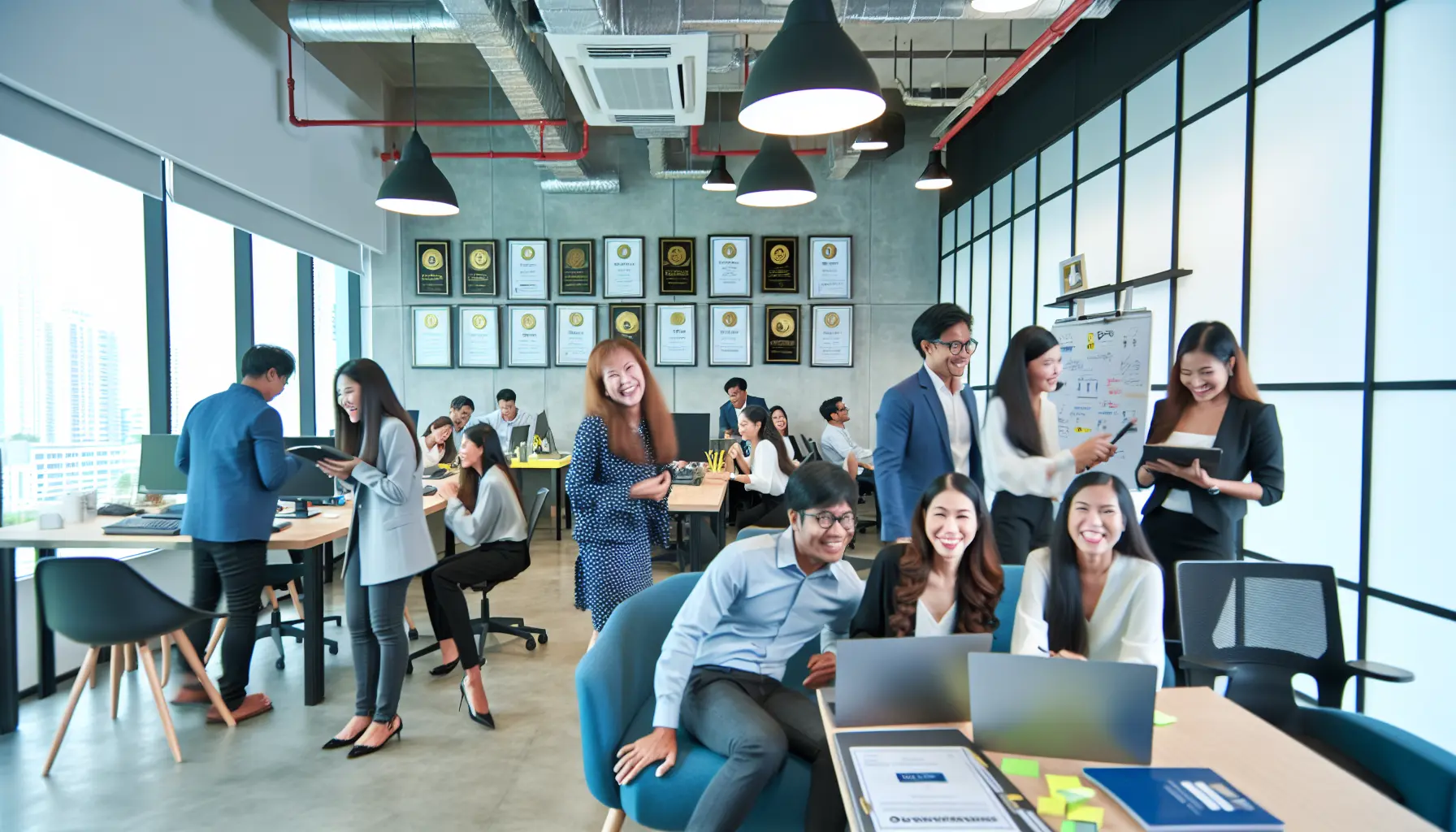 create an image of an award-winning SME with happy staff. create an image of an award-winning SME with happy staff.