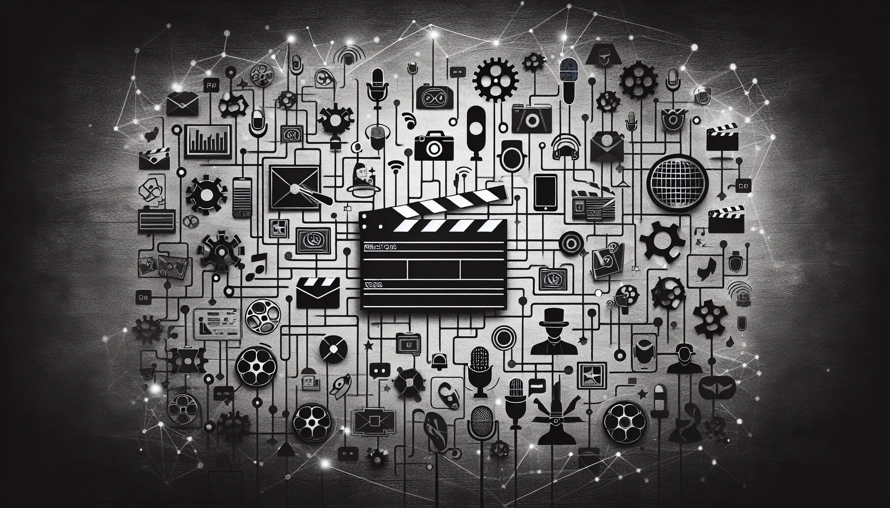 Generate background image black and white form for public relation agency helping entertainment industry. Do not include text.